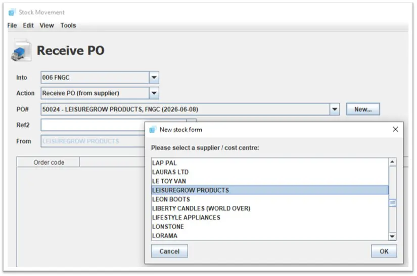 ProEPOS — create a delivery note (Receive PO)